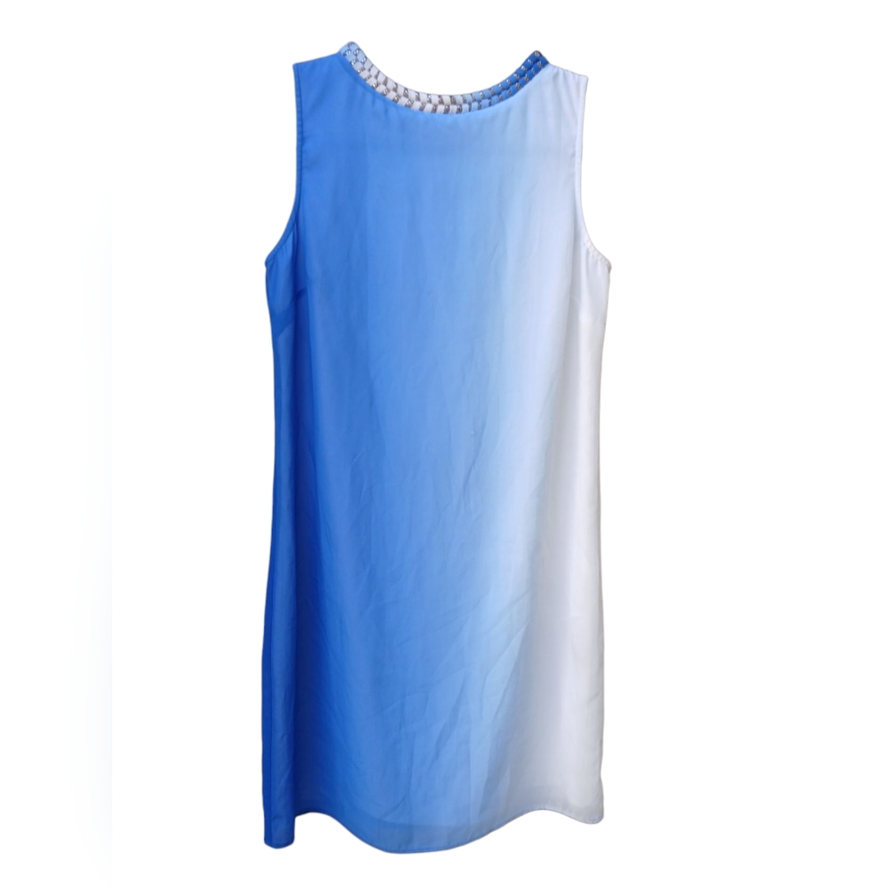 Badgley Mischka Women's Blue and White Sleeveless Midi Dress- Size 4